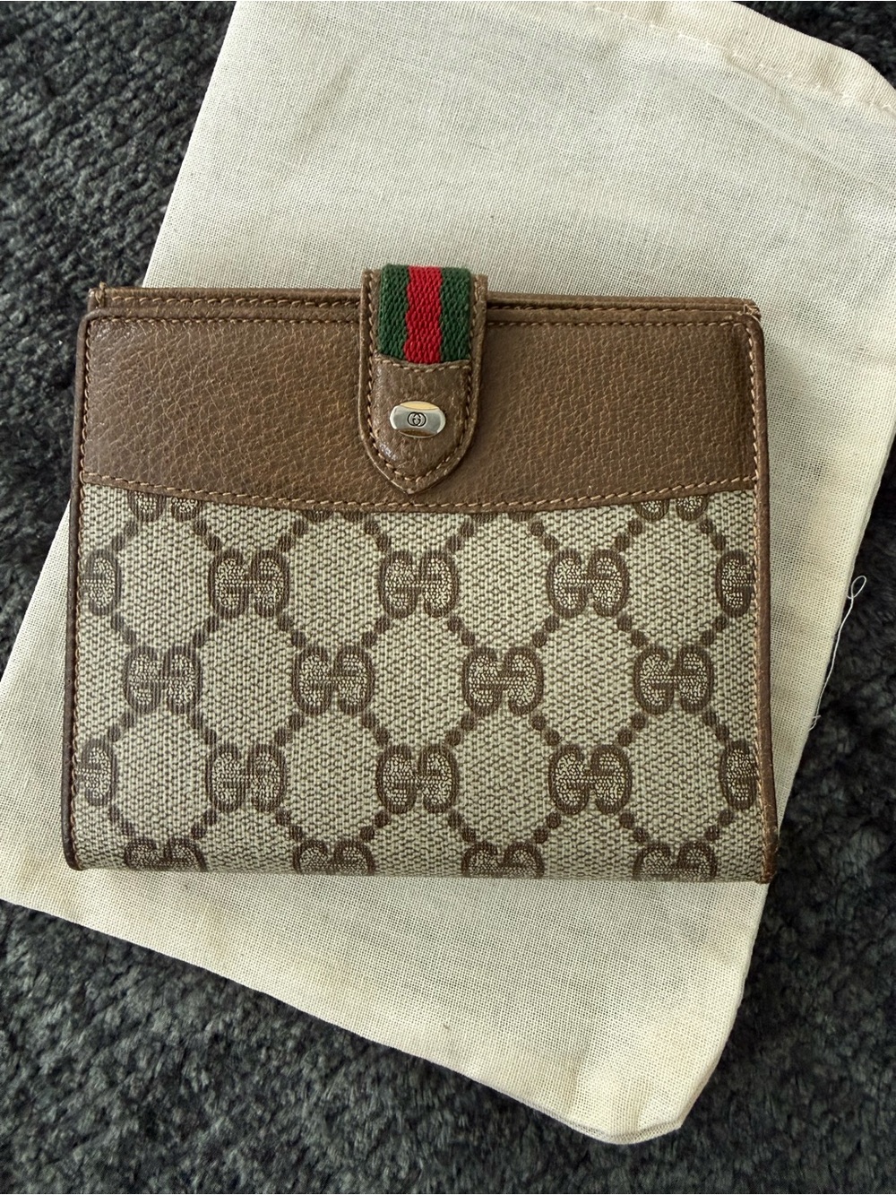 Gucci Brown GG Canvas Wallet with Green-Red Web Accent
